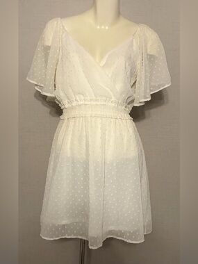 Women’s Large Swiss Dot Flutter Sleeve Altar’d State Smocked Waist Mini Dress